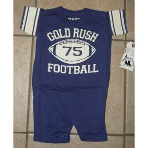 NEW Boys Sz 6-12 Months Navy Blue FOOTBALL Cotton Romper GOLD RUSH OUTFITTERS